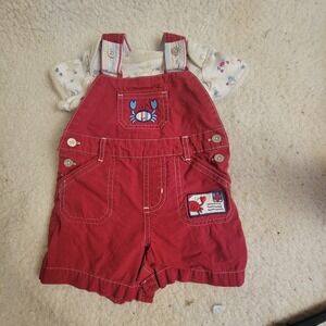 Koala Baby Infant Outfit Red Shortall Overalls Crab Shirt Set 6–9 Months